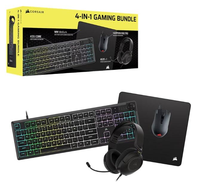 CORSAIR Gaming Bundle – K55 RGB Keyboard + Harpoon RGB PRO Mouse + MM100 Medium Mouse Pad + HS35 V2 Headset