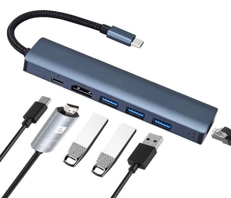 UM17, 6 IN 1 USB C TO HDMI+RJ45(1000MBPS)+3*USB3.0+PD