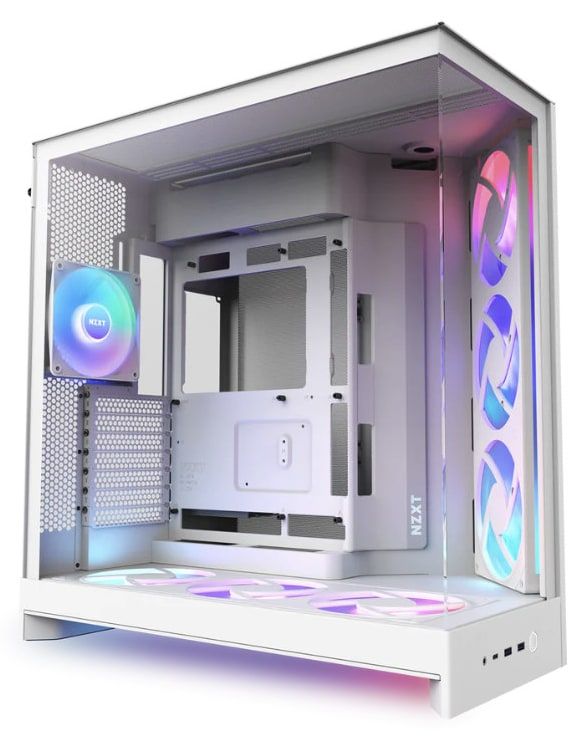 NZXT H9 FLOW RGB+ DUAL-CHAMBER MID TOWER Airflow With CONTROL HUB White CASE